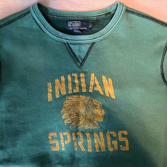 90's Vintage POLO RALPH LAUREN Green Indian Springs sweatshirt - Size Large - Picture 2 of 16